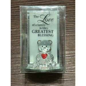 Glass Baron With Clear Bear & Red Heart Figurine "The Love Of A Family" Sealed